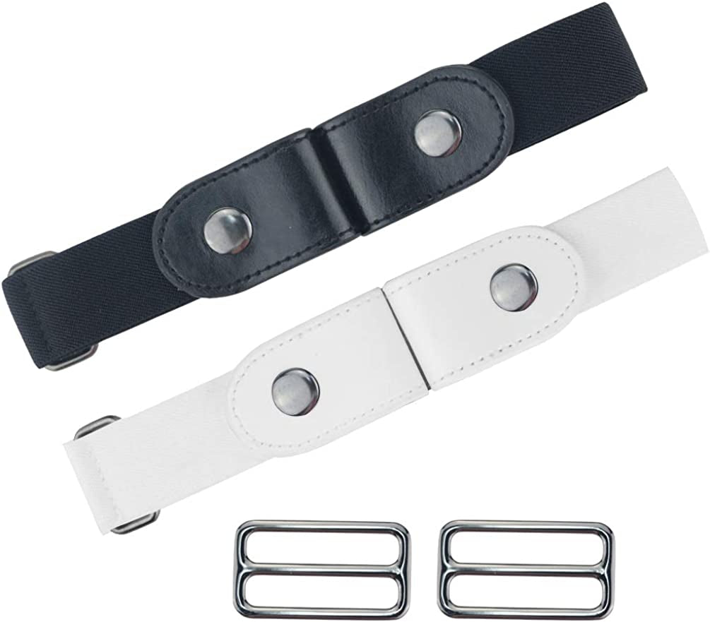 No Buckle Stretch Belt for Women/Men Invisible Elastic Buckle Free Belts Apparel & Accessories > Clothing Accessories > Belts macoking Black+white Waist 32"-60"