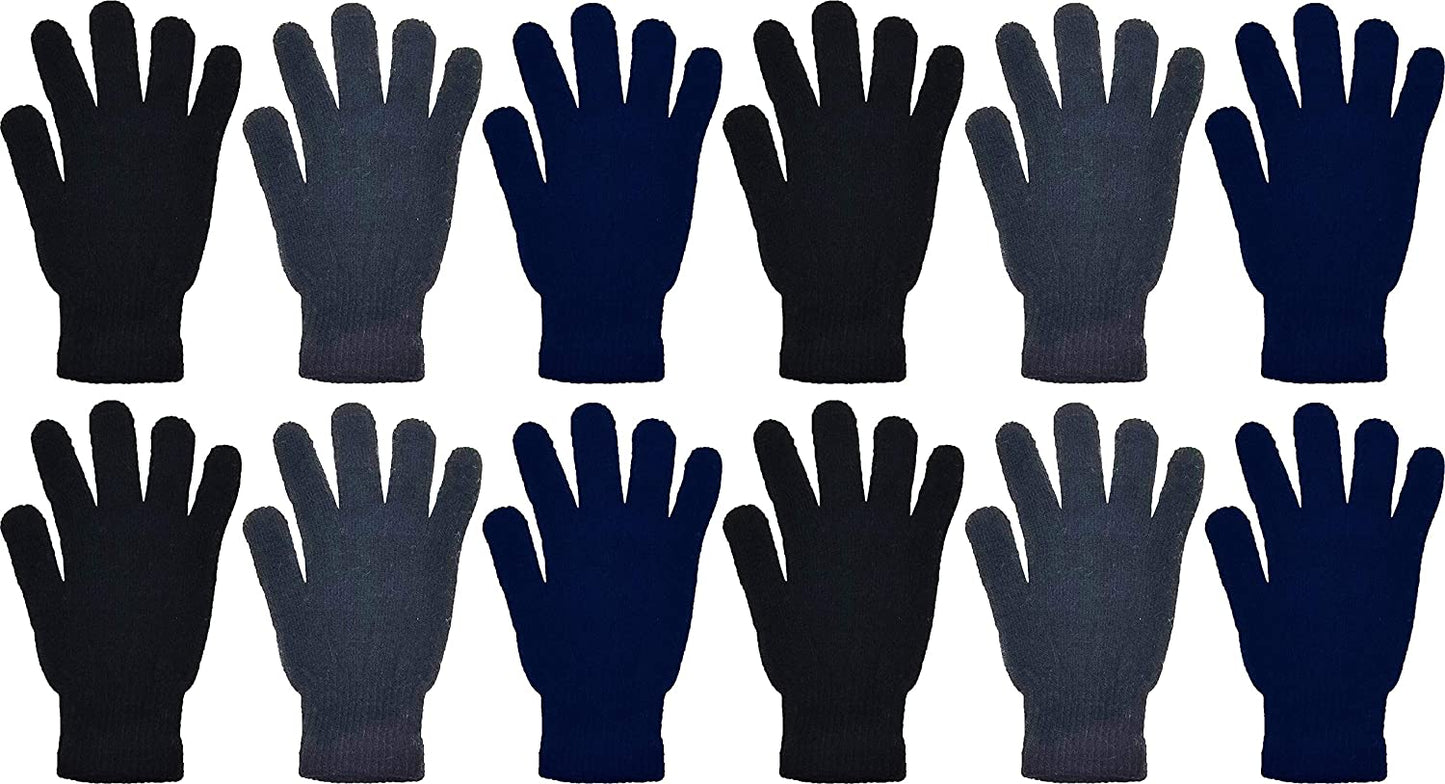 Winter Magic Gloves, 12 Pairs Stretchy Warm Knit Bulk Pack Mens Womens Apparel & Accessories > Clothing Accessories > Gloves & Mittens Winterlace 12 Pairs Black/Navy/Gray
