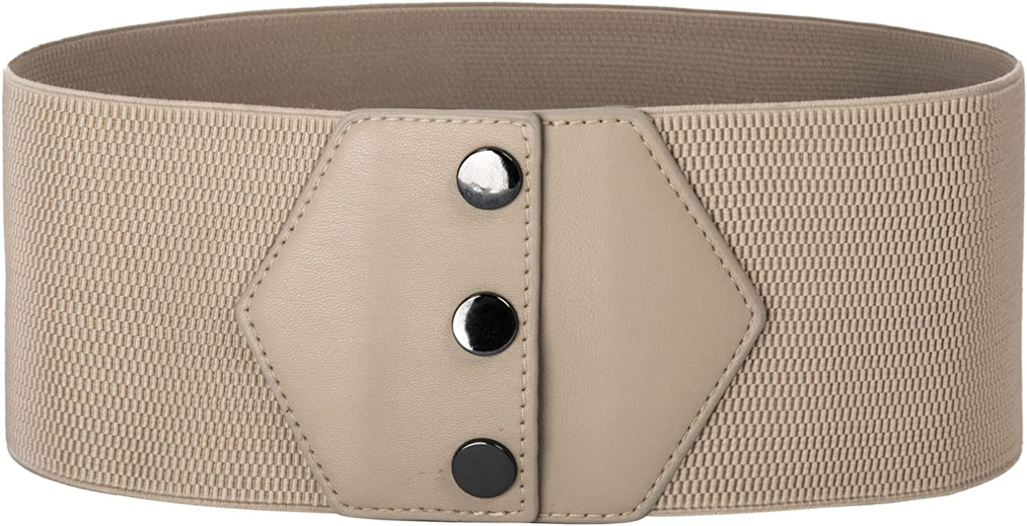 GRACE KARIN Women'S Snap-Button Corset Belt Wide Elastic Belts for Dress Stretchy Waistband Apparel & Accessories > Clothing Accessories > Belts GRACE KARIN Apricot X-Large