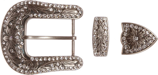 Western Rhinestone Belt Buckle Set for Replacement or Leather Craft 1-1/2" Apparel & Accessories > Clothing Accessories > Belt Buckles beltiscool Silver