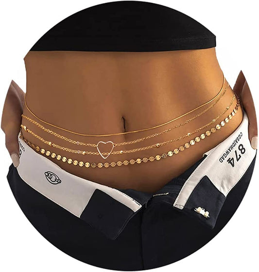 Waist Beads Bikini Belly Chain Gold Boho Sequin Layered Body Chains Summer Beach Heart Beaded Jewelry for Women Apparel & Accessories > Jewelry > Body Jewelry Generic
