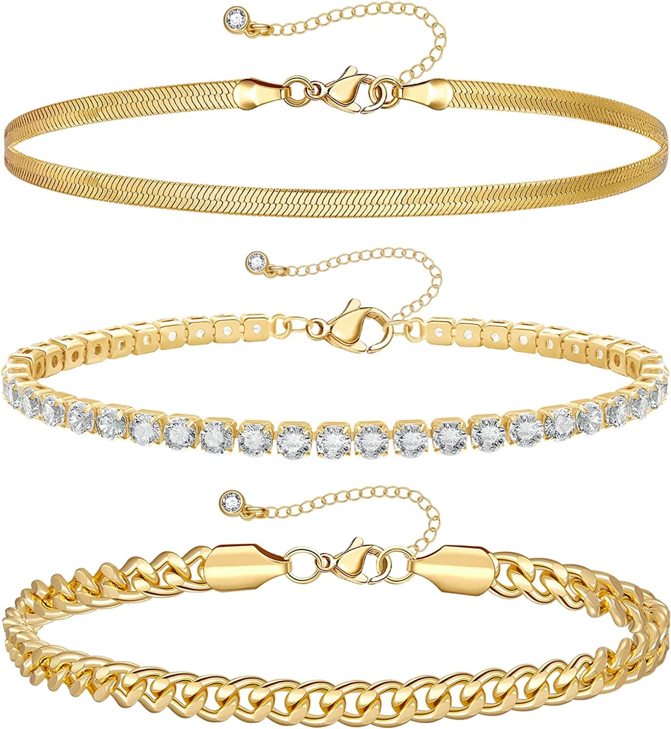 Kissyan Gold Layered Ankle Bracelets for Women, Dainty 14K Gold Plated Layering Anklets Set Adjustable Fashion Cuban Link Snake Tennis Chain Ankles Summer Beach Foot Jewelry Gifts for Women Girls Apparel & Accessories > Jewelry > Anklets KissYan D-Gold