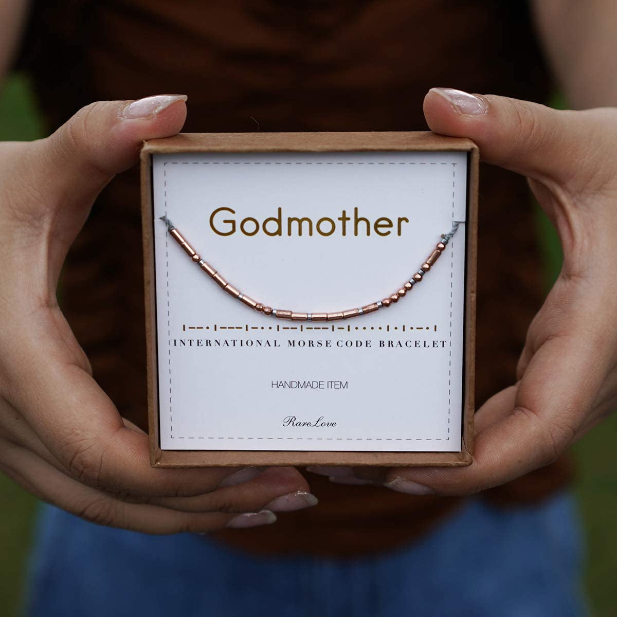 Rarelove Godmother Morse Code Bracelets Birthday Christmas Christen Gift for Women Rose Golden Beads String Bracelet Apparel & Accessories > Jewelry > Bracelets RareLove