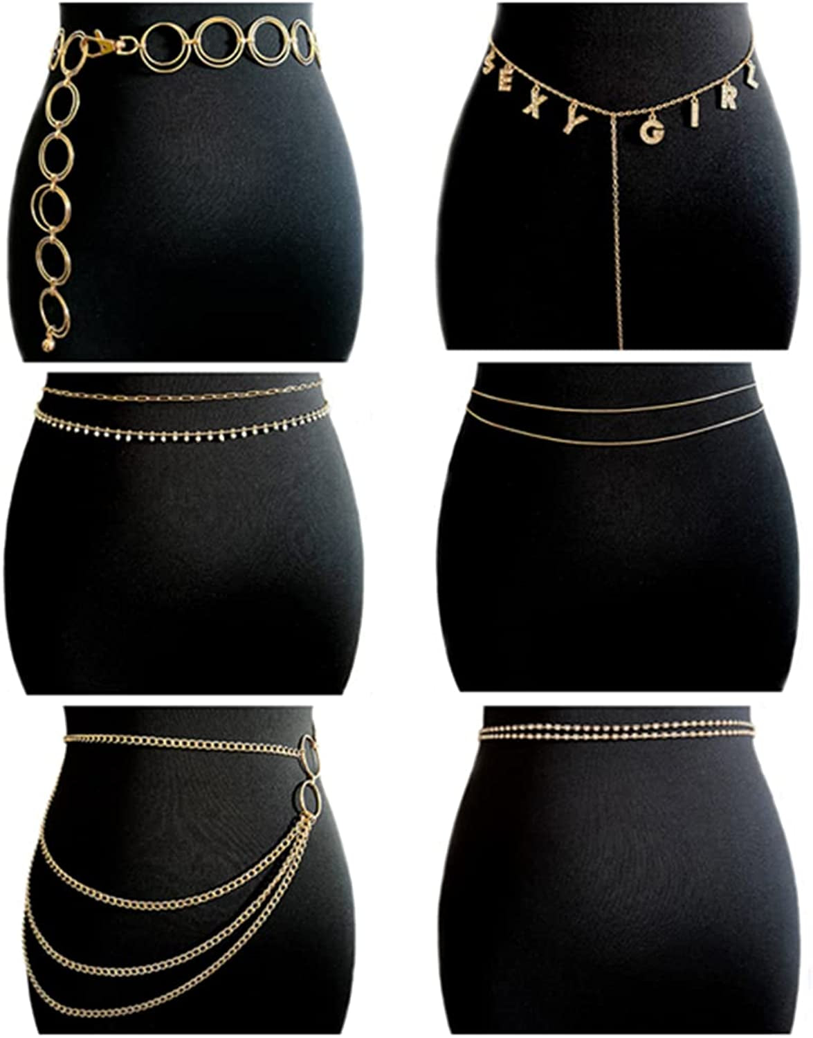 Tornito 5-6Pcs Boho Multilayer Coins Waist Chain Butterfly Sunflower Disc Golden Waist Belt Tassel Chest Sexy Body Belly Chain Double O Ring Summer Beach Bikini Bra Chain Adjustable Body Harness for Women Girls Apparel & Accessories > Jewelry > Body Jewelry Tornito D:6 Pcs(Double O Ring)