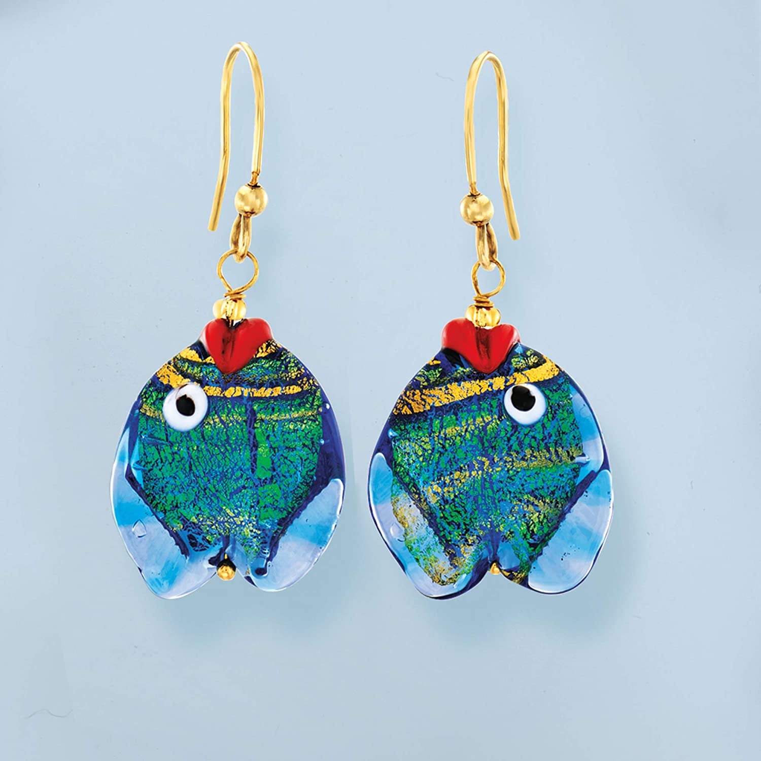 Ross-Simons Italian Blue and Green Murano Glass Fish Drop Earrings with 18Kt Gold over Sterling Apparel & Accessories > Jewelry > Earrings Ross-Simons