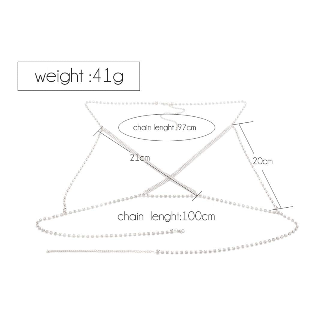 Jeweky Boho Crystal Body Chain Silver Rhinestone Harness Bra Jewelry Beach Bikini Body Jewelry for Women and Girls Apparel & Accessories > Jewelry > Body Jewelry Artist Unknown