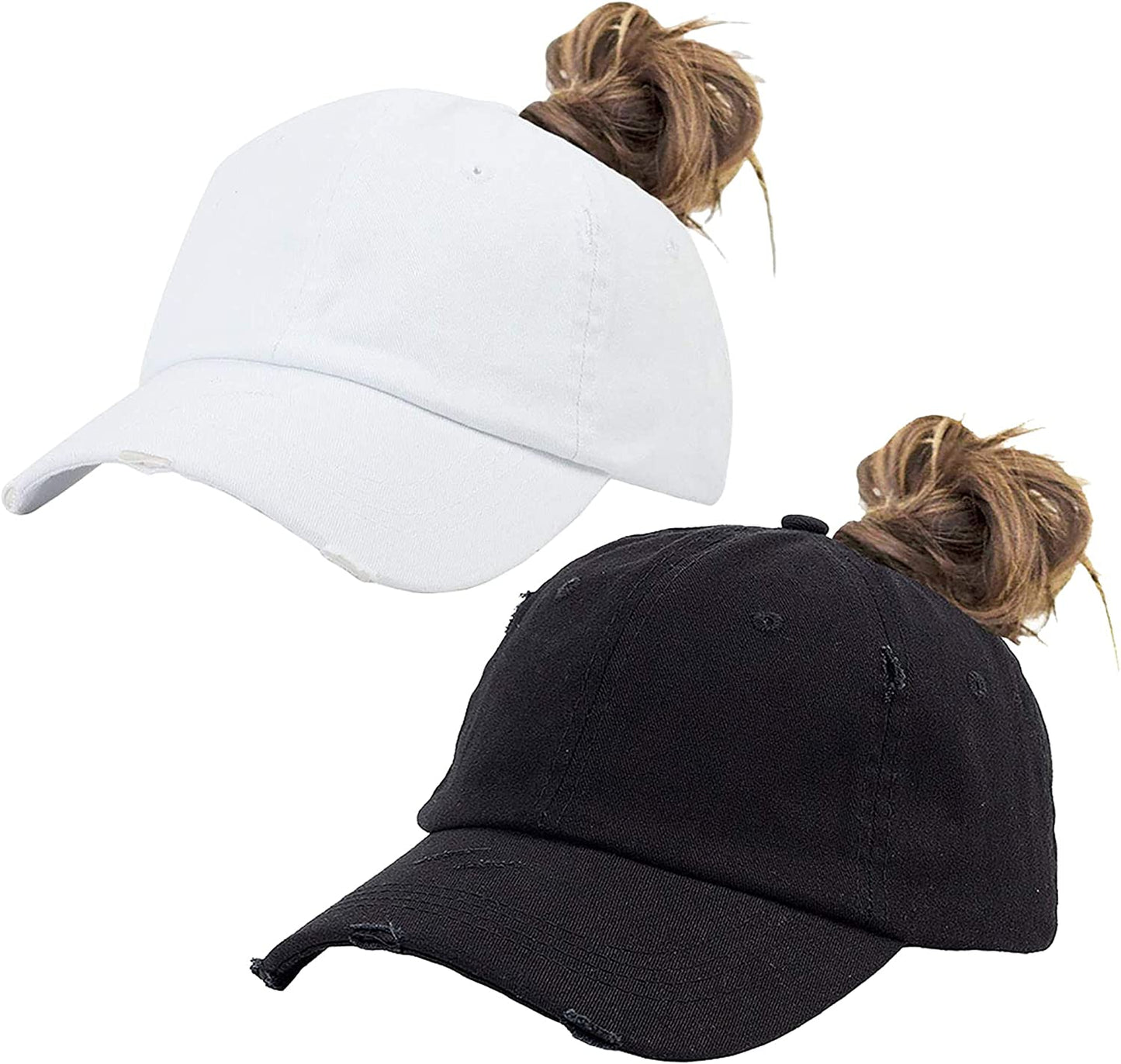 Eohak Ponytail Baseball Hat Distressed Retro Washed Womens Twill Apparel & Accessories > Clothing Accessories > Hats Eohak Black+white
