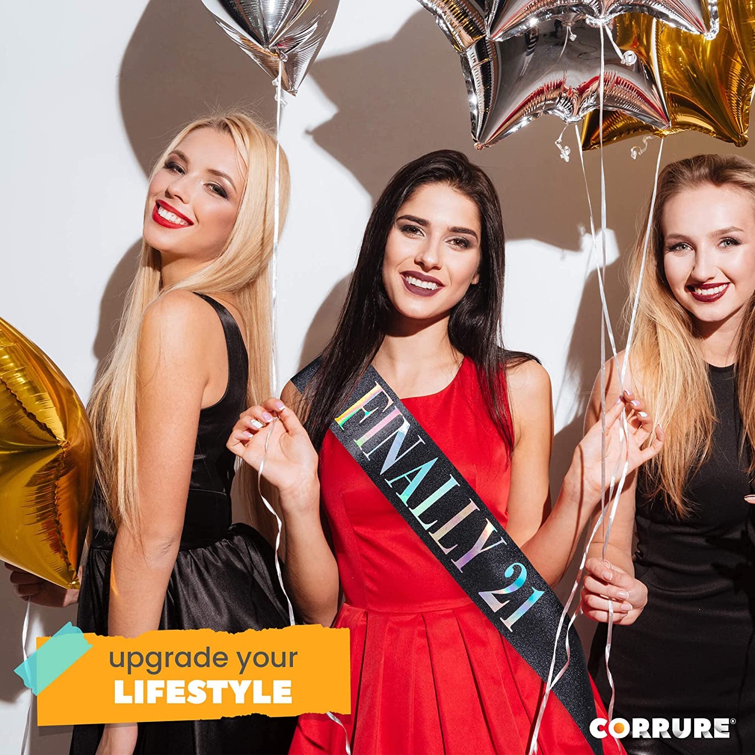 CORRURE 'Finally 21' Birthday Sash with Glitter -Black Sash with Multicolor Foil 21St Birthday Sash for Men and Women-Ideal Twenty One Sash Party Favors Supplies and Decorations for Your 21 Bday Party Apparel & Accessories > Clothing Accessories > Sashes CORRURE