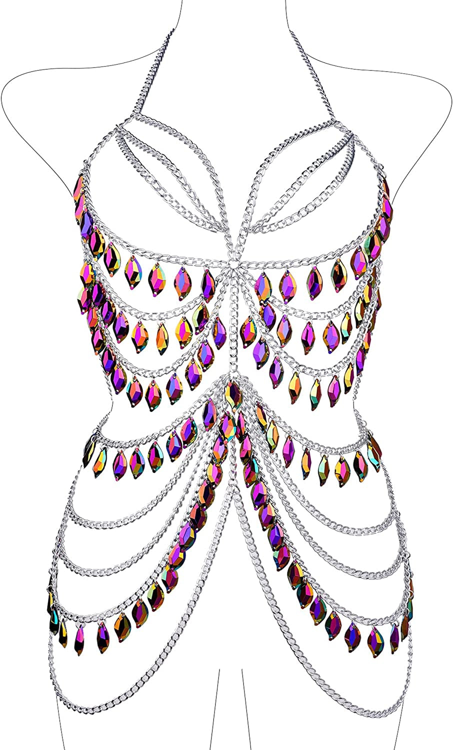 Ccbodily Body Chains Jewelry Accessories - Boho Crystal Tassel Bikini Set Beach Cosplay Bra Chain Body Jewelry for Women and Girls Apparel & Accessories > Jewelry > Body Jewelry CCbodily Style-5-02