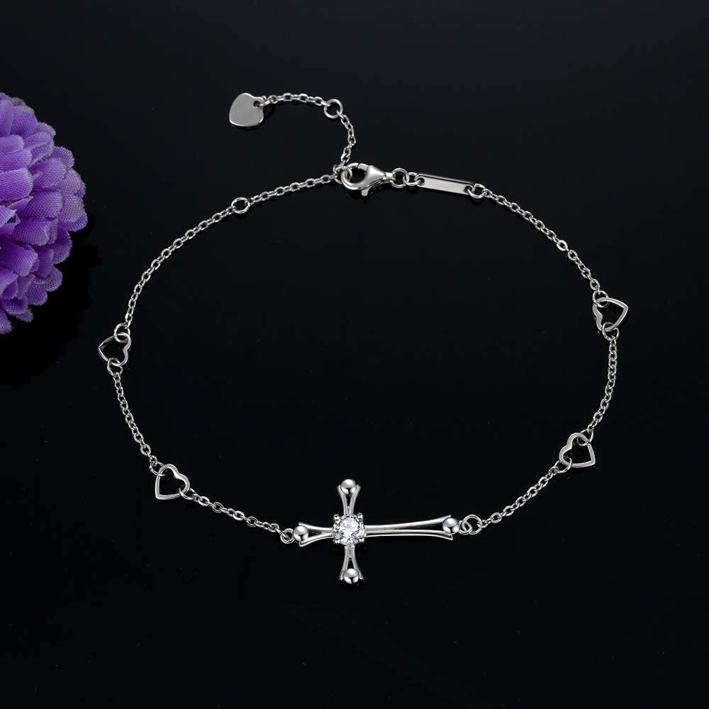 Cross Ankle Bracelet for Women, 925 Sterling Silver Charm Adjustable Foot Anklet, Large Cross Bracelet Apparel & Accessories > Jewelry > Anklets OneSight
