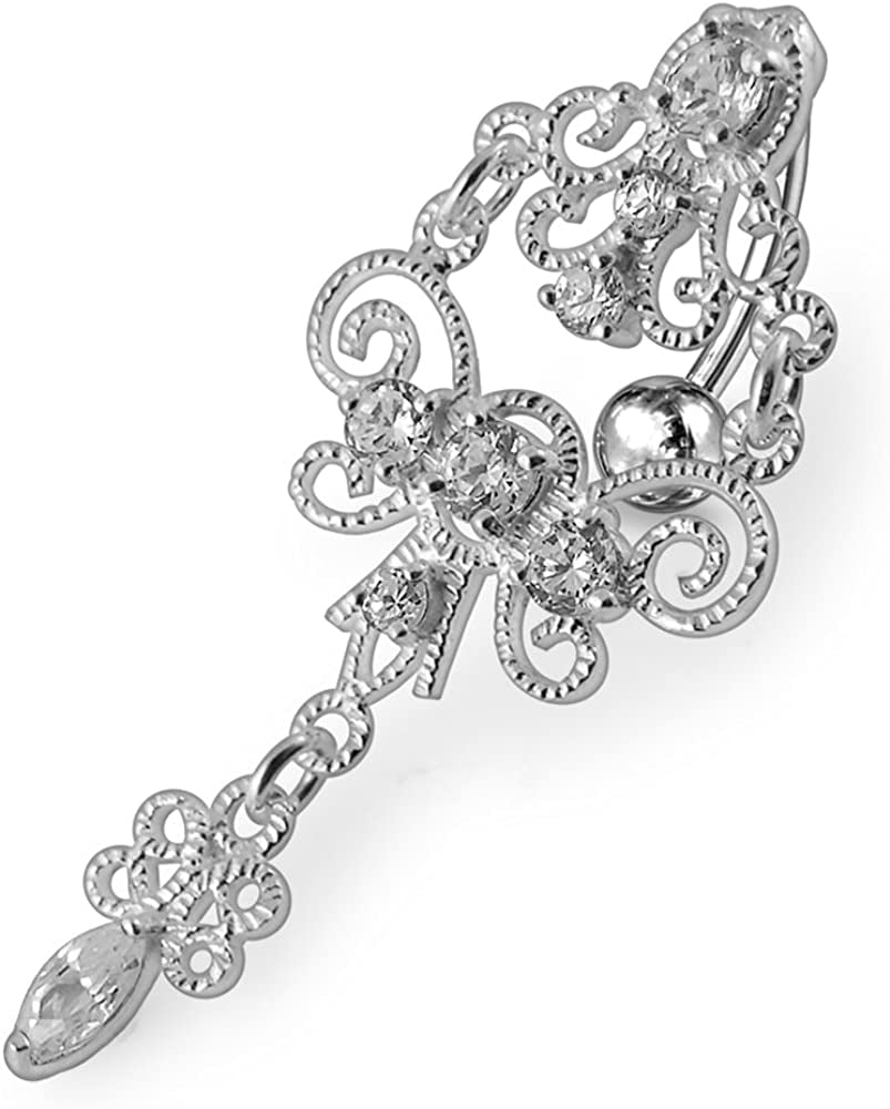 Jeweled Chandeliers Dangling 925 Sterling Silver Belly-Navel Ring Body Jewelry Apparel & Accessories > Jewelry > Body Jewelry PiercingPoint White