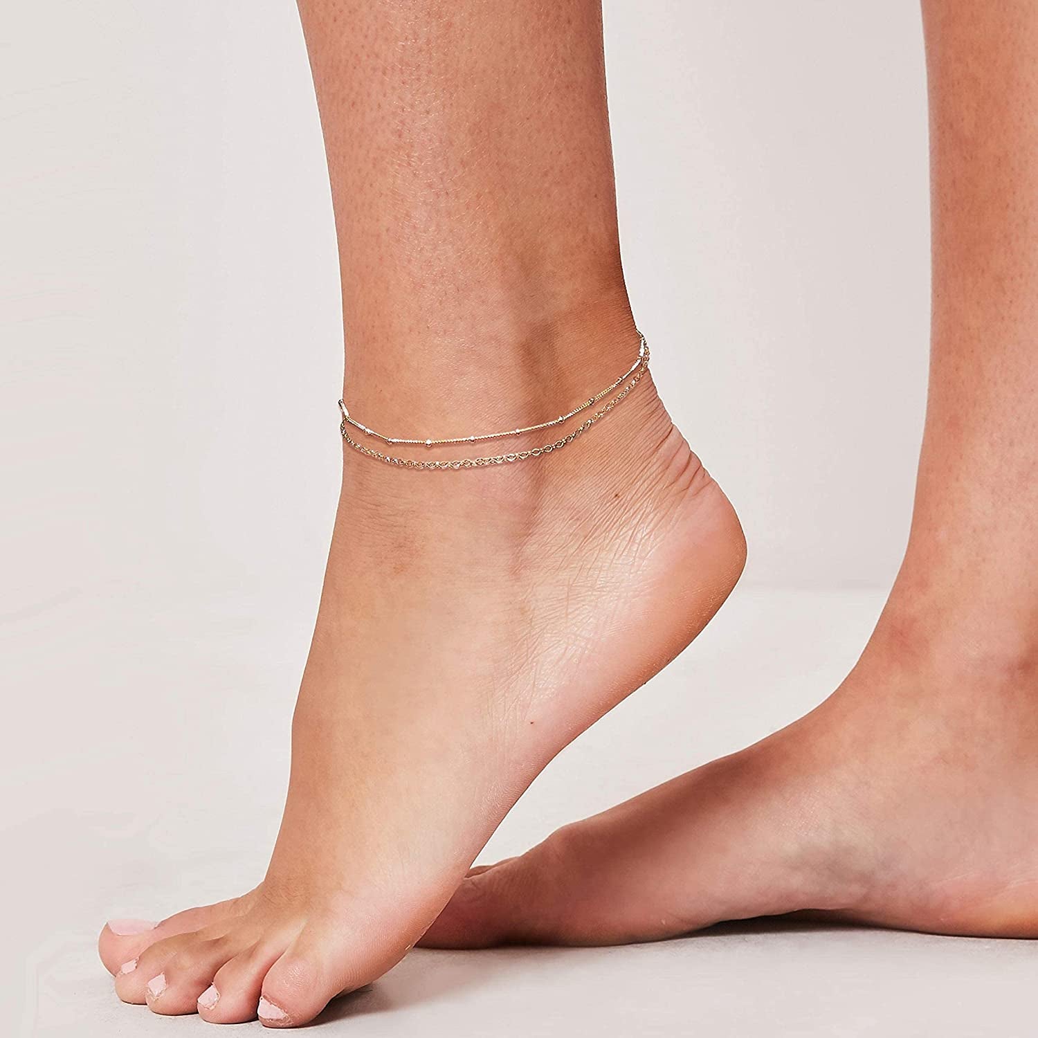 Women Dainty Anklet,14K Gold Plated Satellite Anklet Double Layered Cute Beads Chain Tassel Coin Disc Heart Summer Ankle Bracelet Boho Beach Foot Chain Apparel & Accessories > Jewelry > Anklets Befettly