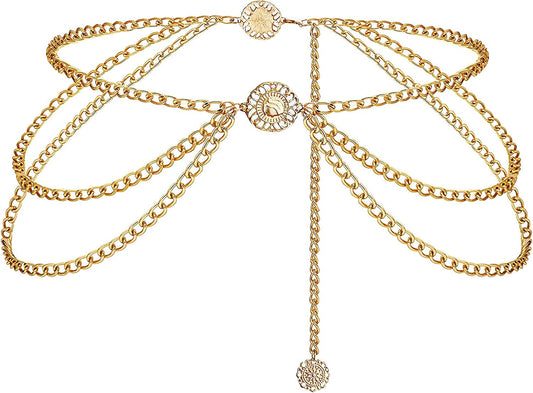 Glamorstar Multilayer Chain Belt Body Chain for Women Boho Waist Belt Belly Chain Bikini Chain Apparel & Accessories > Jewelry > Body Jewelry Glamorstar Gold Medium(110cm/43.3in)