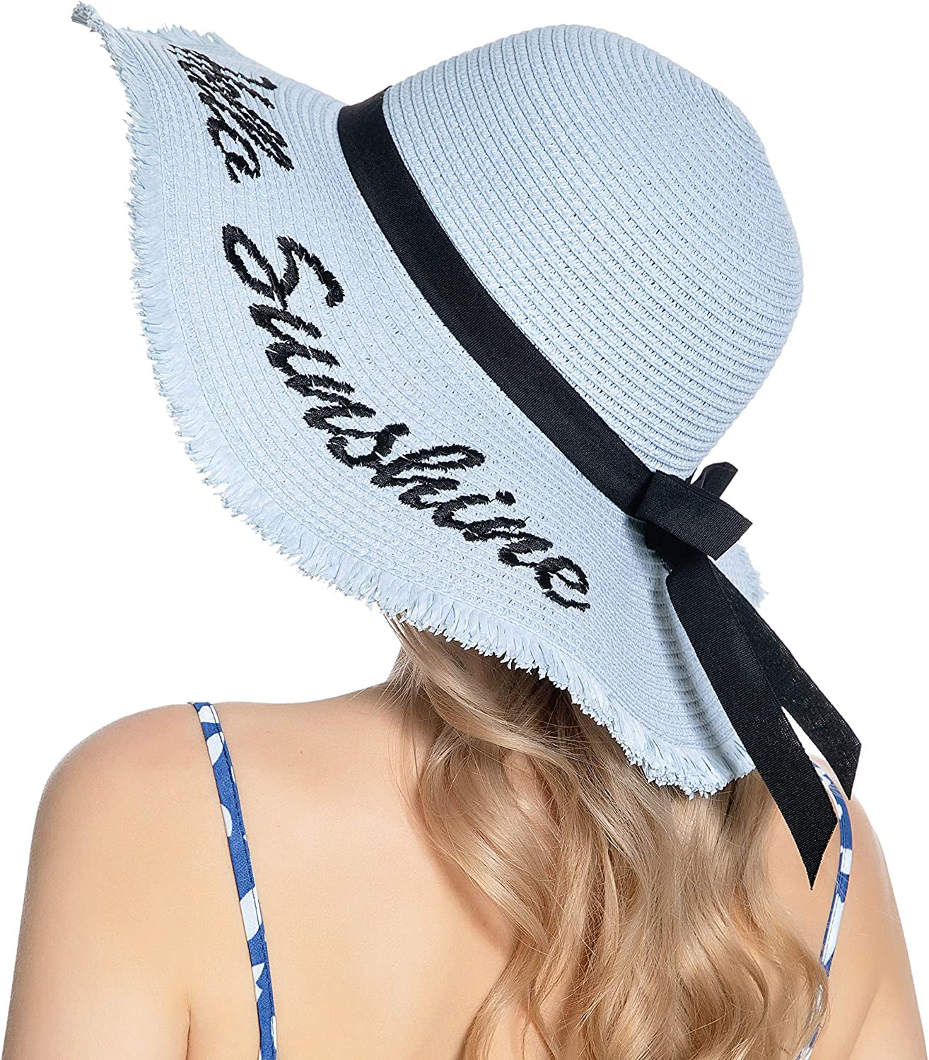 Muryobao Womens Wide Brim Straw Hat Floppy Foldable Roll up Cap Beach Sun Hat for Summer UV UPF50+ Apparel & Accessories > Clothing Accessories > Hats Muryobao Sky Blue