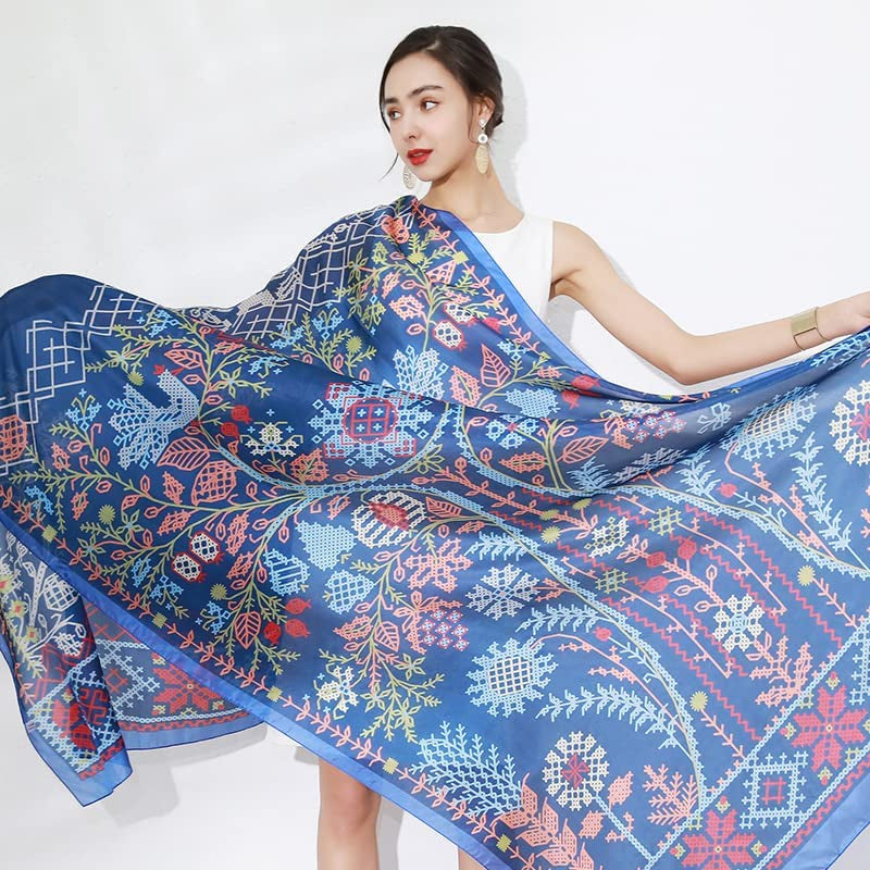 DANA XU Women'S Mulberry Satin Silk Fashion Summer Shawls Large Size Floral Scarf Oversize Soft Wraps for Evening Dresses Apparel & Accessories > Clothing Accessories > Scarves & Shawls DANA XU