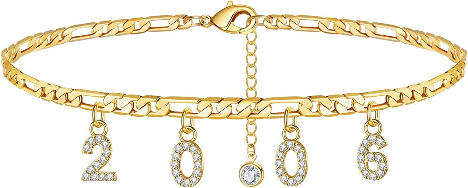Turandoss Birth Year Number Ankle Bracelets for Women, 14K Gold Filled Dainty CZ Date Anklet Personalized Birth Year Number Ankle Bracelets for Women Beach Foot Jewelry Apparel & Accessories > Jewelry > Anklets Turandoss 2006