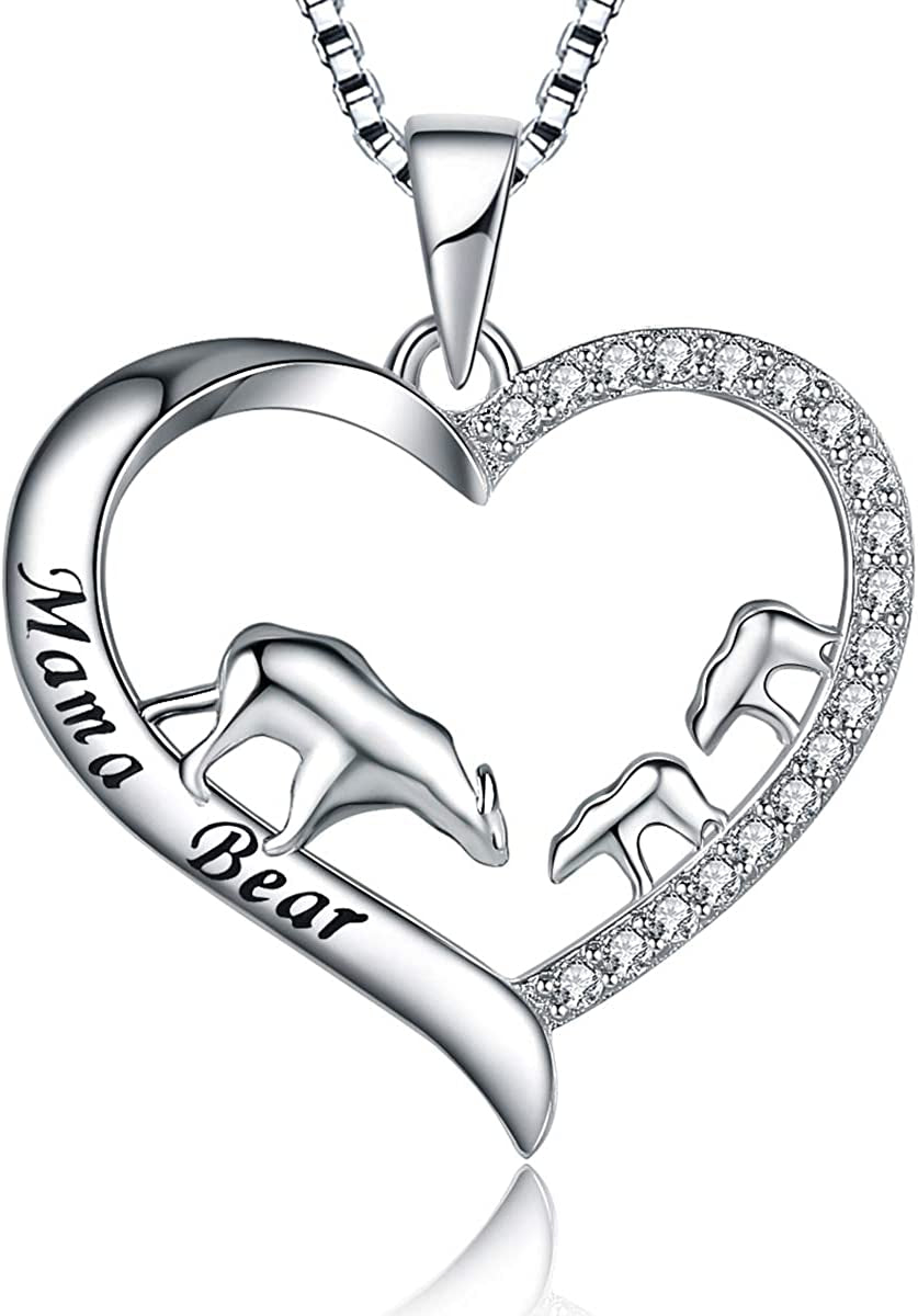 MUATOGIML 925 Sterling Silver Mom Necklace Love Heart Pendant Mama Bear Panda Elephant Sloth Animal Necklaces Mother Son Daughter Jewelry Gifts for Women Mum Family Apparel & Accessories > Jewelry > Anklets MUATOGIML JEWELRY 2 cubs
