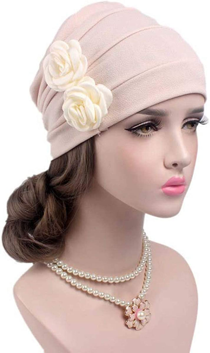 Ever Fairy 3 Colors Chemo Cancer Headscarf Hat Cap Ethnic Cloth Print Turban Headwear Women Stretch Flower Muslim Headscarf (Beige-2) Apparel & Accessories > Clothing Accessories > Headwear Ever Fairy