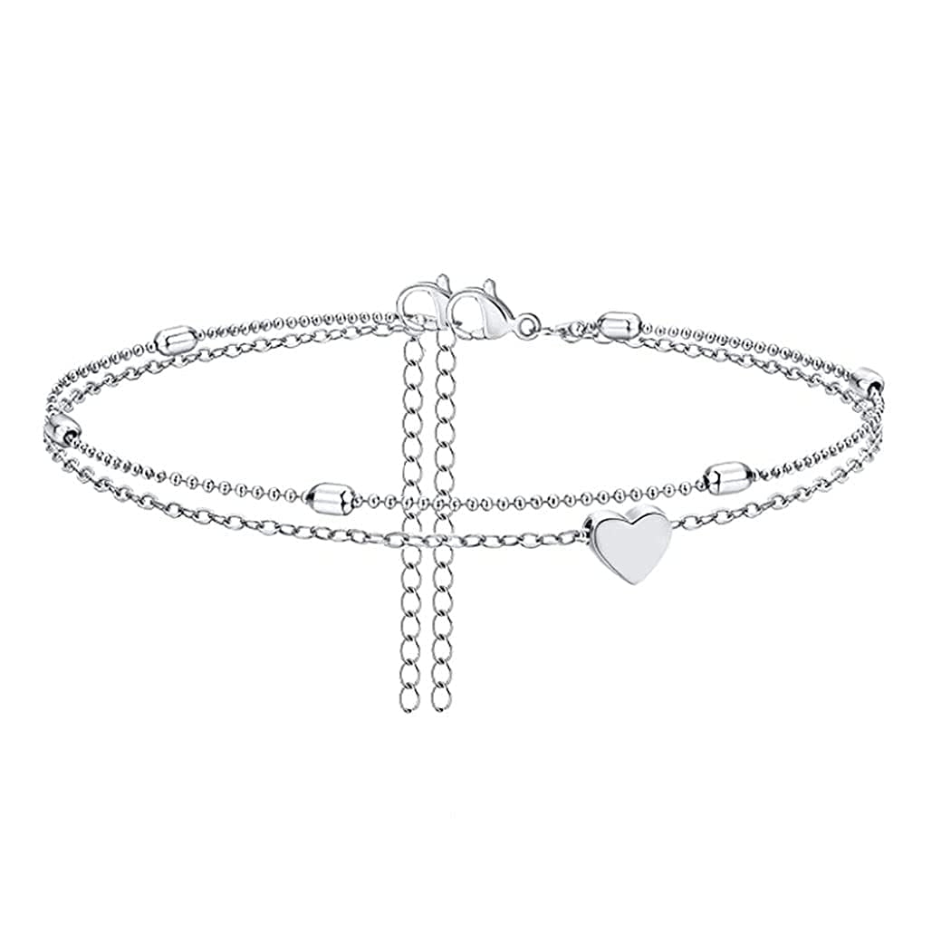 Artmiss Layered Anklets Women Heart Silver Ankle Bracelet Charm Beaded Dainty Foot Jewelry for Women and Teen Girls Summer Barefoot Beach Anklet Apparel & Accessories > Jewelry > Anklets Artmiss