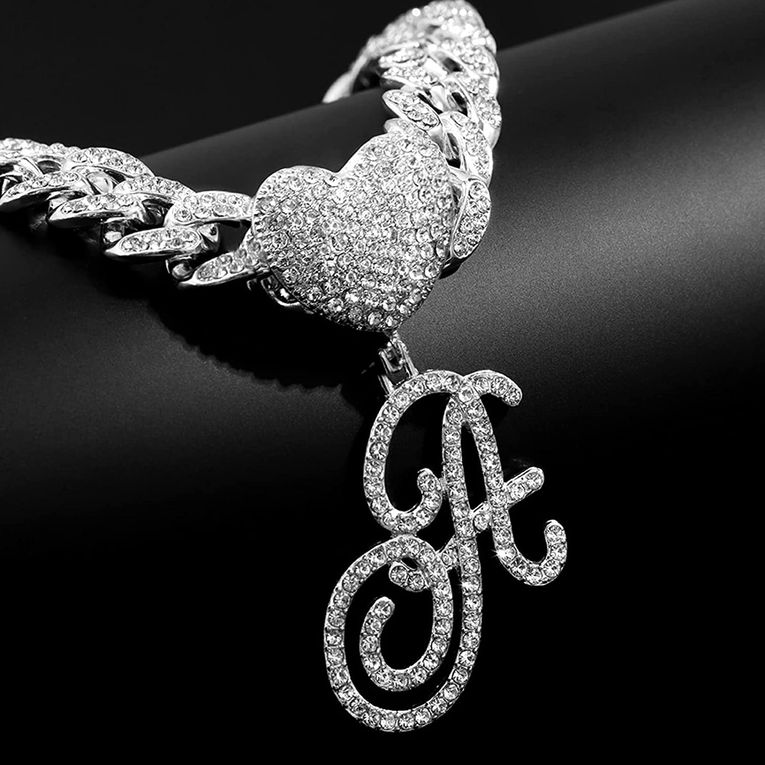 KKJTDS 13Mm Silver Cuban Link Anklets for Women Cursive Pendant Miami Cuban Link Chain Ankle Bracelets for Women Hip Hop Iced Out Letter Chain Anklet Apparel & Accessories > Jewelry > Anklets KKJTDS