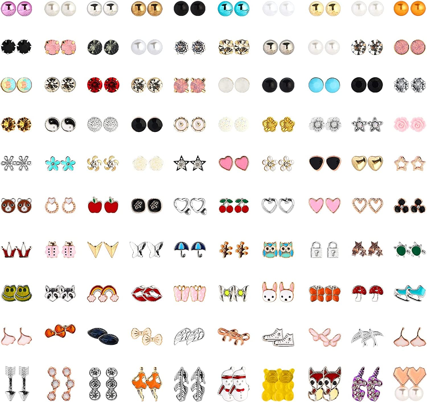 NEWITIN 100 Pairs Colorful Cute Stud Earrings for Girls Hypoallergenic Earrings Stainless Steel Earrings for Women Apparel & Accessories > Jewelry > Earrings NEWITIN Honey Girl