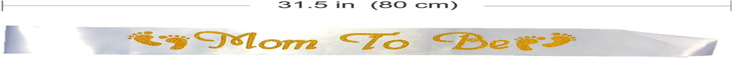 Blingbling Mom to Be Sash, White Satin with Gold Gitter Font with Baby Foot, Best Baby Shower Decorations Gifts, Baby Boy or Girl Neutral Apparel & Accessories > Clothing Accessories > Sashes BLINGBLING PARTY SUPPLIES