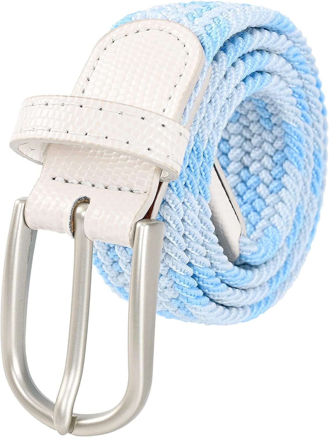 Univo Colors Multicolor Braided Elastic Stretch Belt Oval Pin Buckle Leather Loop End Tip for Women Girls Child Junior Men Apparel & Accessories > Clothing Accessories > Belts univo colors Blue S( 32"-34" Waist)