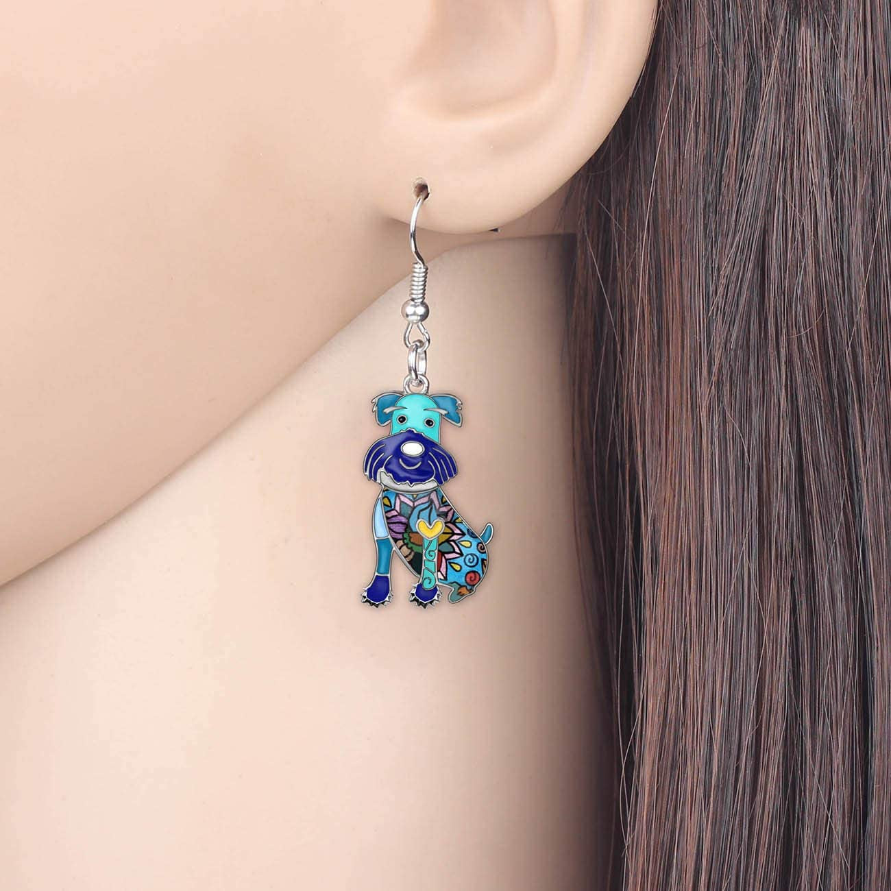 NEWEI Enamel Alloy Cut Sitting Schnauzer Dog Earrings Drop Dangle Unique Fashion Animal Jewelry for Women Girls Gift Apparel & Accessories > Jewelry > Earrings NEWEI