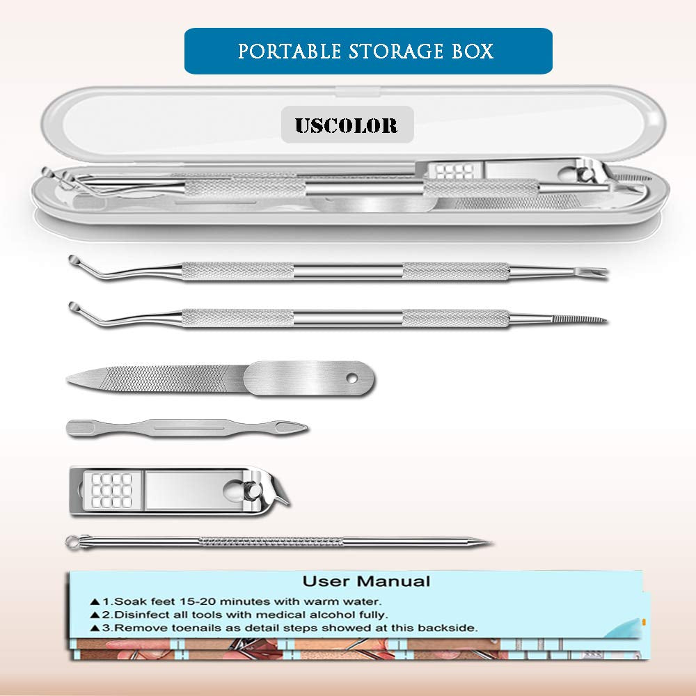Premium 6PCS Ingrown Toenail Tools, Nail File and Lifter, Foot Nail Treatment Tool, Toe Nail Removal Clippers, Upgraded Stainless Steel, Professional Pedicure Tools, with Nail Cutter Trimmer Health & Beauty > Personal Care > Cosmetics > Cosmetic Tools > Nail Tools USCOLOR