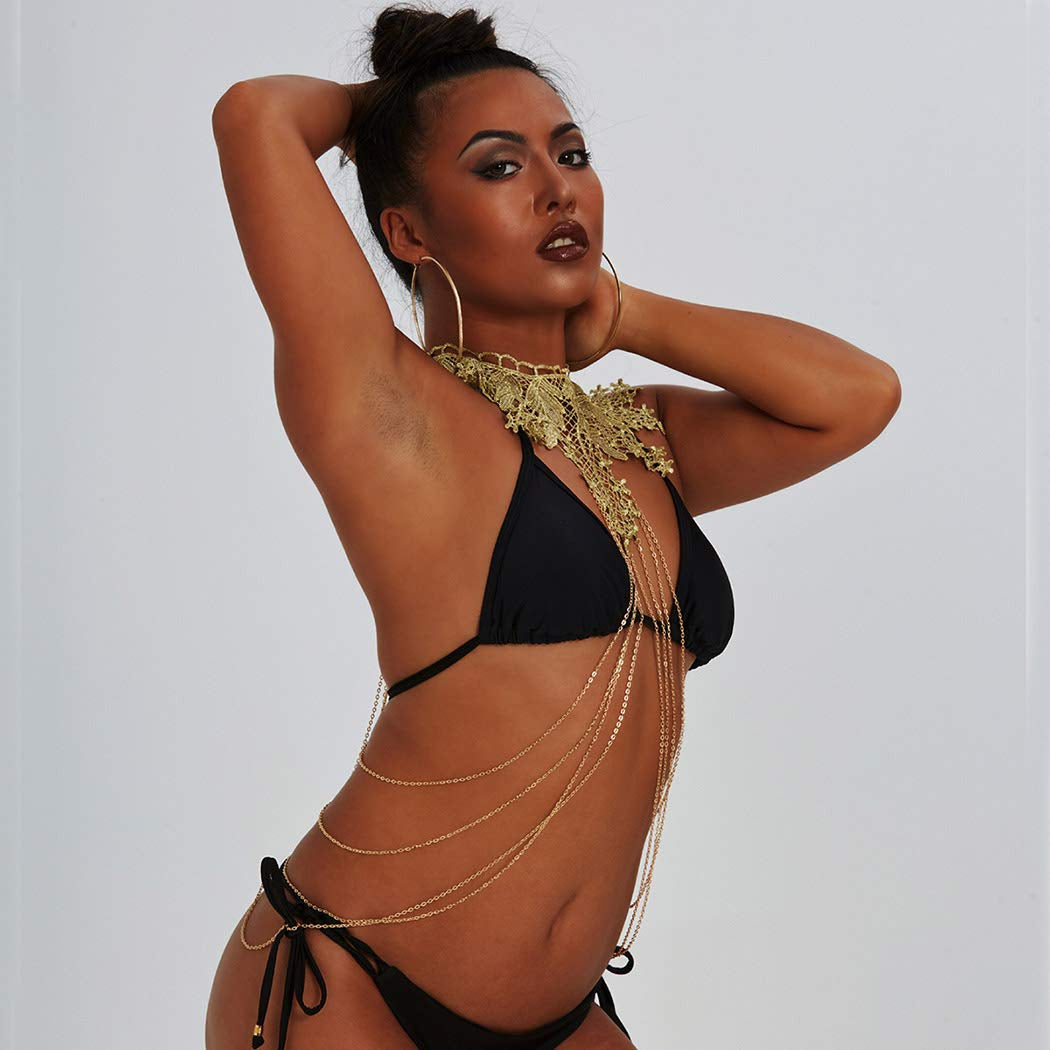 Canb Gold Body Chain Necklace Lace Body Harness Layered Crossover Festival Body Jewelry for Women and Girls (Style2) Apparel & Accessories > Jewelry > Body Jewelry CanB