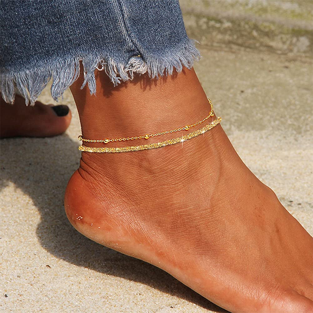 Sparkling Gold Anklet Bracelets for Women,Cute 18K Gold Plated Anklets for Women Teen Girls Large Ankles Apparel & Accessories > Jewelry > Anklets JYUEDA