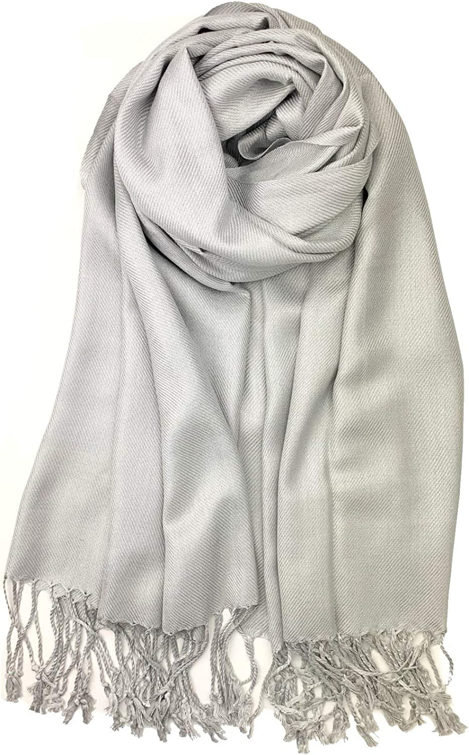 Plum Feathers Premium Solid Color and Metallic Fashion Scarf, Womens Pashmina Shawl Wrap with Fringes Apparel & Accessories > Clothing Accessories > Scarves & Shawls Plum Feathers Light Grey