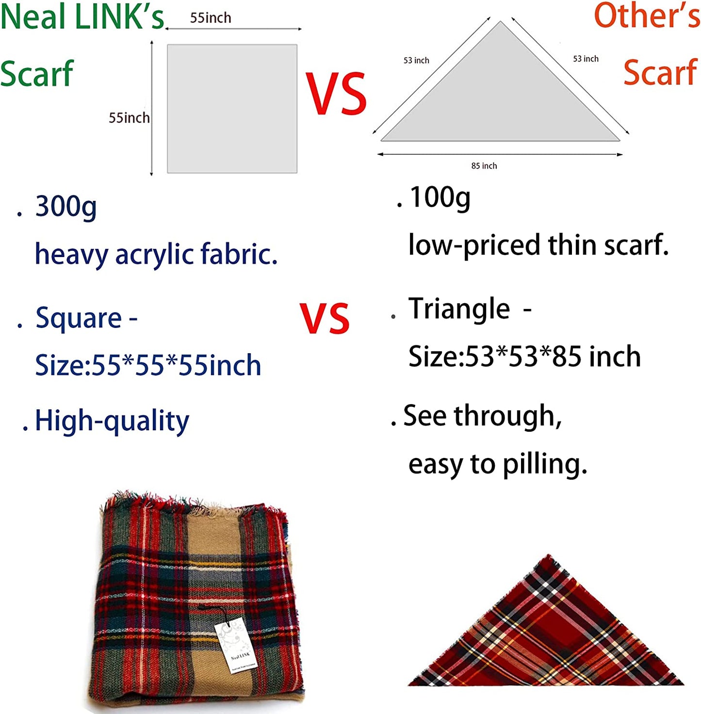 Neal LINK Women'S Plaid Scarf Blanket Wrap Warm Tartan Checked Shawl Tartan Scarves Pashmina Cape Apparel & Accessories > Clothing Accessories > Scarves & Shawls Neal LINK
