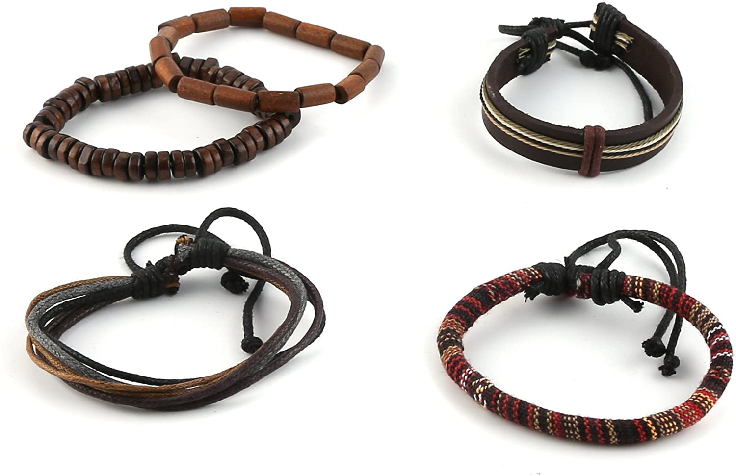 HZMAN Wrap Bracelets Men Women, Hemp Cords Wood Beads Ethnic Tribal Bracelets, Leather Wristbands Apparel & Accessories > Jewelry > Bracelets HZMAN