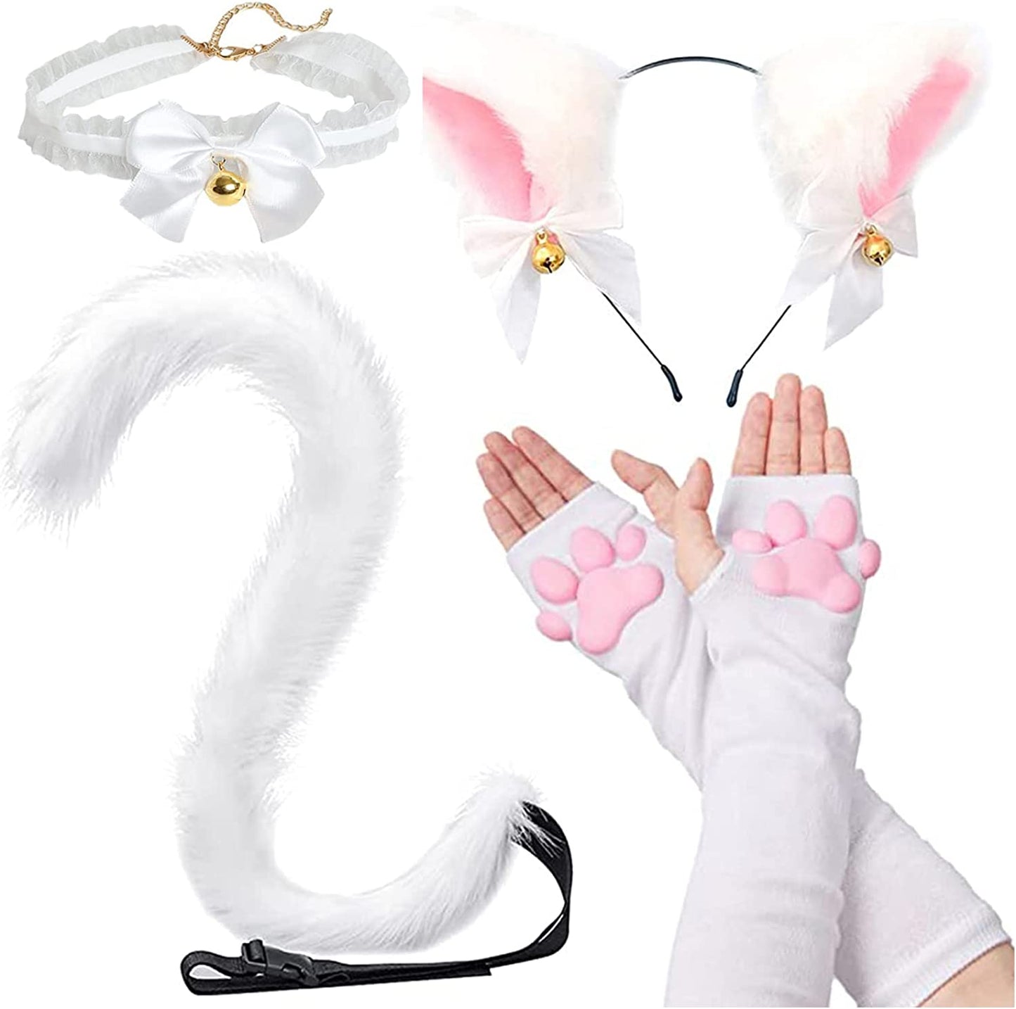 Cute Cat Paw Mittens Gloves, Kawaii Cat Cosplay Kawaii Soft 3D Toes Beans Fingerless Cat Claw Paws Pad Sleeve Apparel & Accessories > Clothing Accessories > Gloves & Mittens HOMEGYMFREE 4 Pcs White