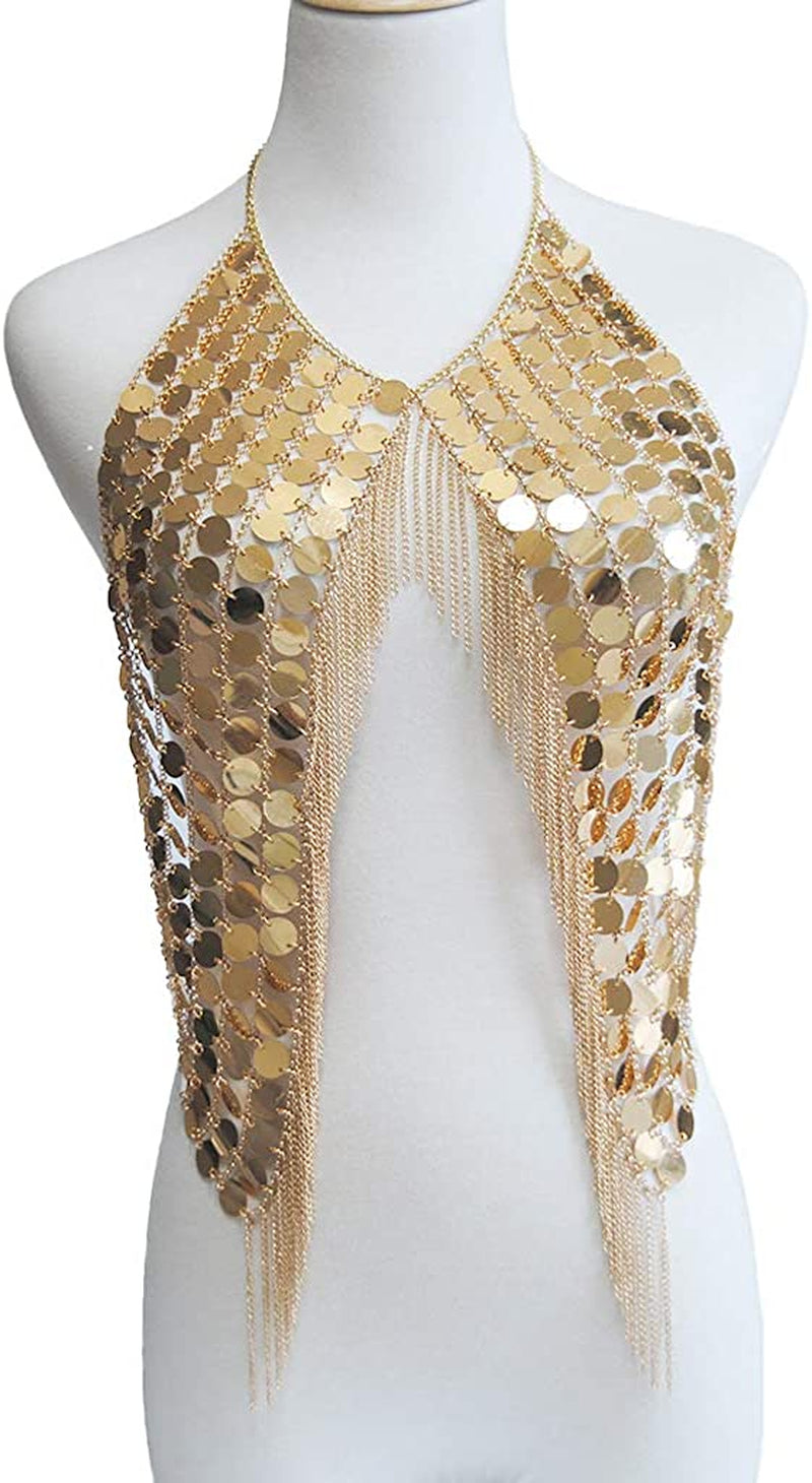 Sinkcangwu Women'S Body Chain Necklace Sexy Bra Jewelry Harness Top for Wedding Halloween Costume Apparel & Accessories > Jewelry > Body Jewelry Sinkcangwu