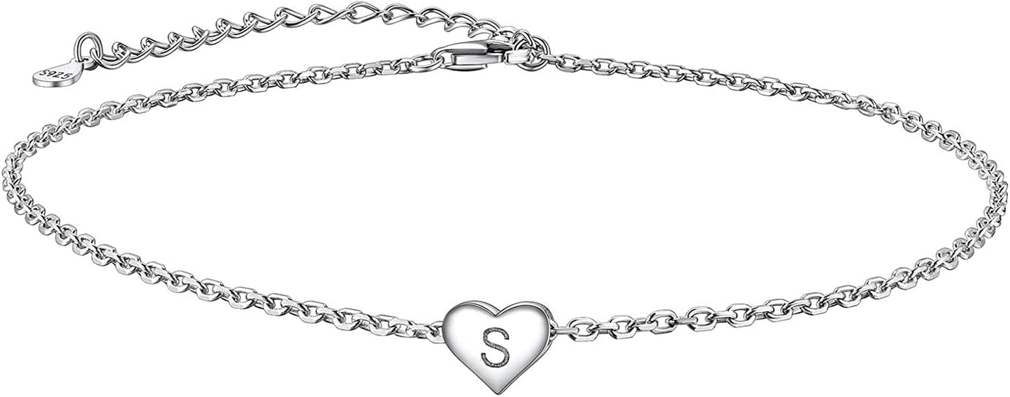 Suplight 925 Sterling Silver A-Z Initial Heart Anklets, Dainty Ankle Bracelets Beach Jewelry for Women Girls (With Gift Box) Apparel & Accessories > Jewelry > Anklets Suplight Jewelry S