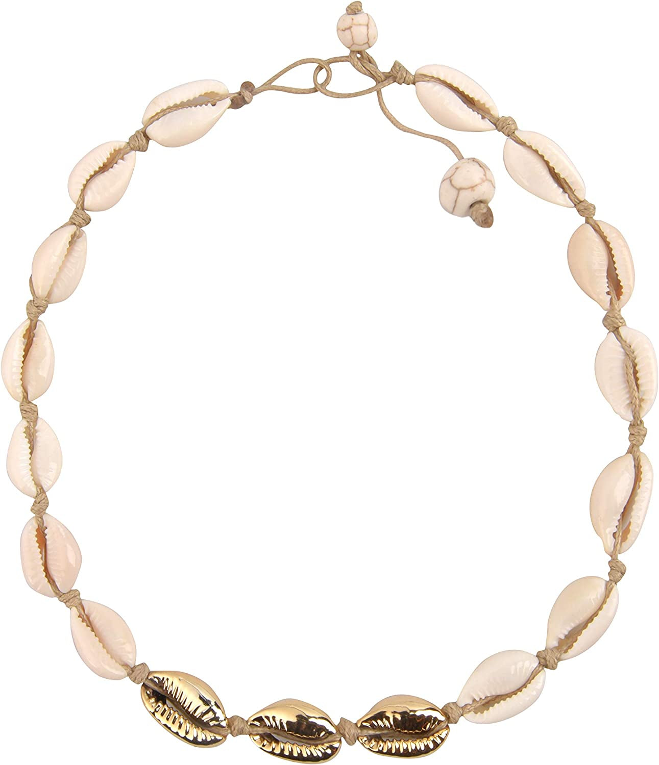 Believe London Natural Shell Necklace Bracelet Anklet Choker Seashell Women Men Statement Adjustable Beads Wakiki Beach Sea Shell Pendant Turtle Girls Cord Collar Set Hawaiian Jewelry Apparel & Accessories > Jewelry > Anklets Believe London Brown & Gold Necklace