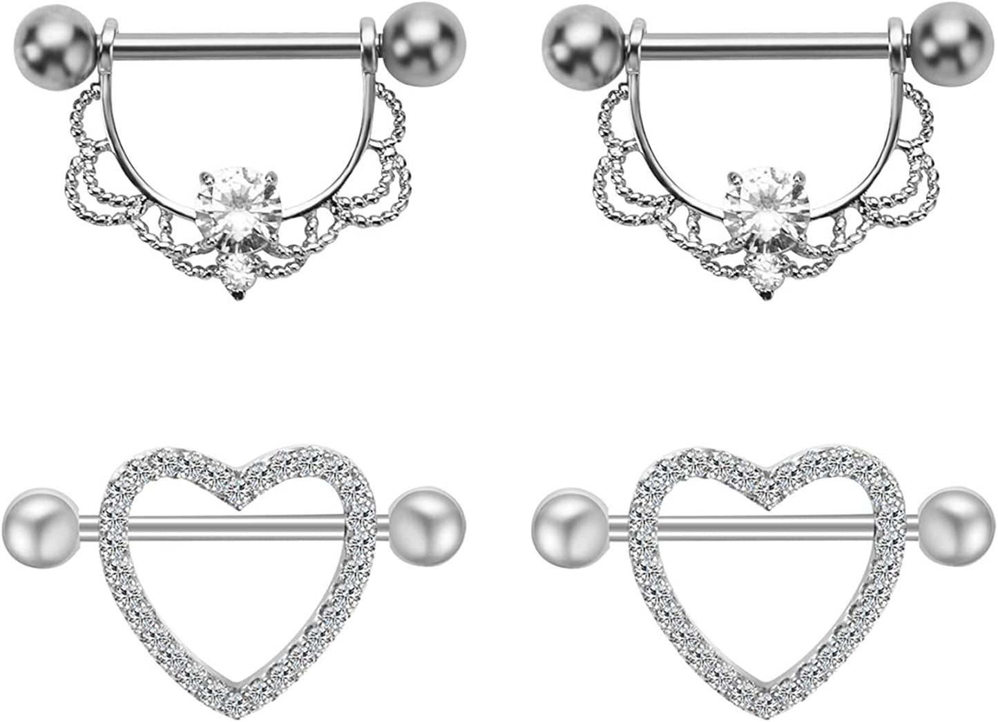 NASAMA Stainless Steel Acrylic Nipple Rings Tongue Ring CZ Barbell Heart-Shape Piercing Body Jewelry Apparel & Accessories > Jewelry > Body Jewelry NASAMA