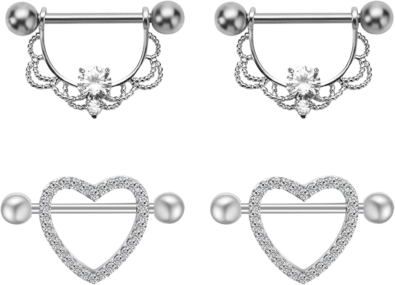 NASAMA Stainless Steel Acrylic Nipple Rings Tongue Ring CZ Barbell Heart-Shape Piercing Body Jewelry Apparel & Accessories > Jewelry > Body Jewelry NASAMA