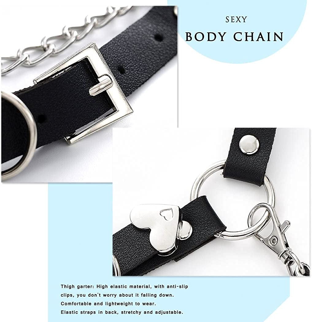 Cosydays Punk Leather Body Chain Black Harness Heart Waist Chain Belt Layered Party Rave Outfits Leather Belts Belly Chain Jewelry for Women and Girls Apparel & Accessories > Jewelry > Body Jewelry COSYDAYS