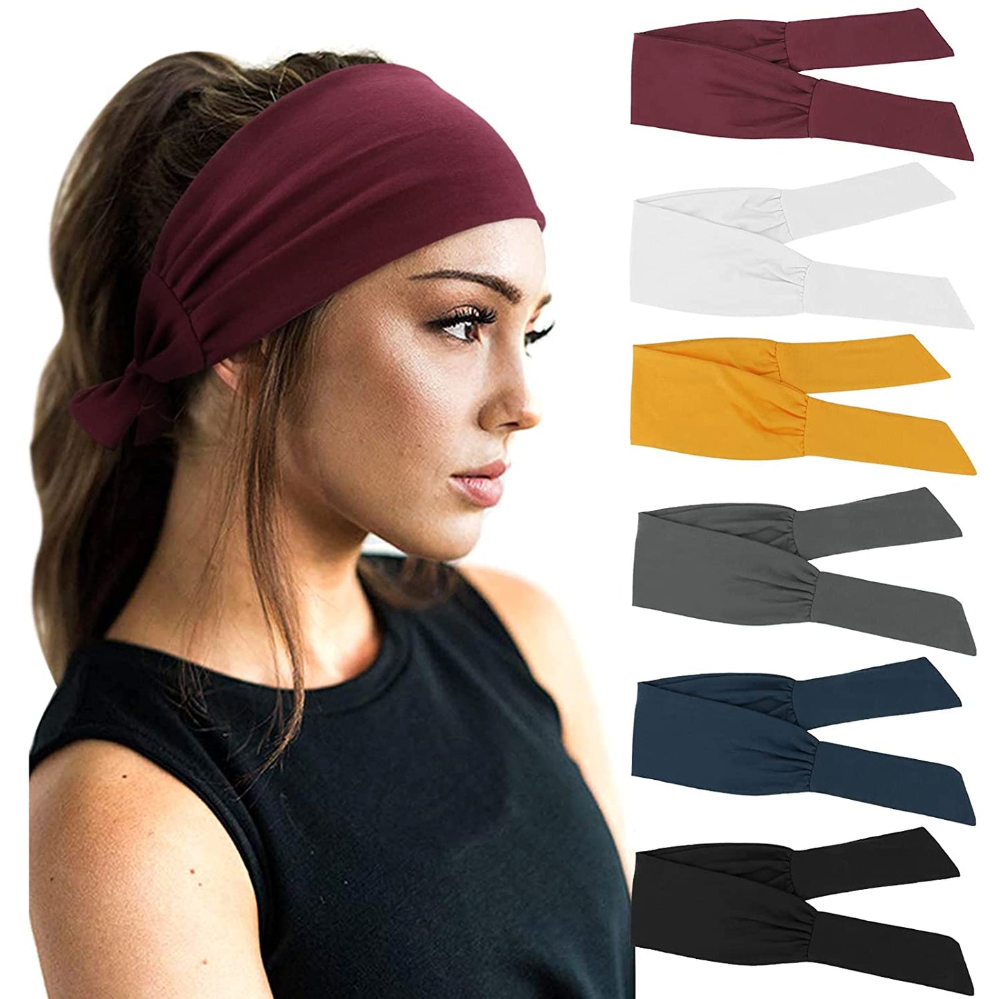DRESHOW 6 PCS Adjustable Headbands for Women Knotted Headbands Cotton Elastic Non-Slip Fashion Hair Bands for Workout Sports Running Yoga Apparel & Accessories > Clothing Accessories > Bandanas & Headties DRESHOW 6 Pack H: Solid color Workout