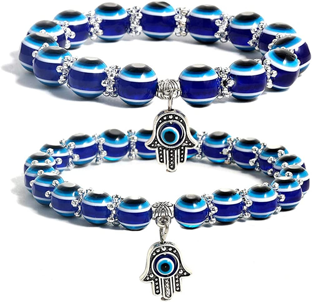 SUMMER LOVE Evil Eye Hamsa Blue Beaded Charm Stretch Bracelet Hand of Fatima Turkish Lucky Evil Eye Bracelet for Protection and Blessing Apparel & Accessories > Jewelry > Bracelets SUMMER LOVE 8+10mm evil eye
