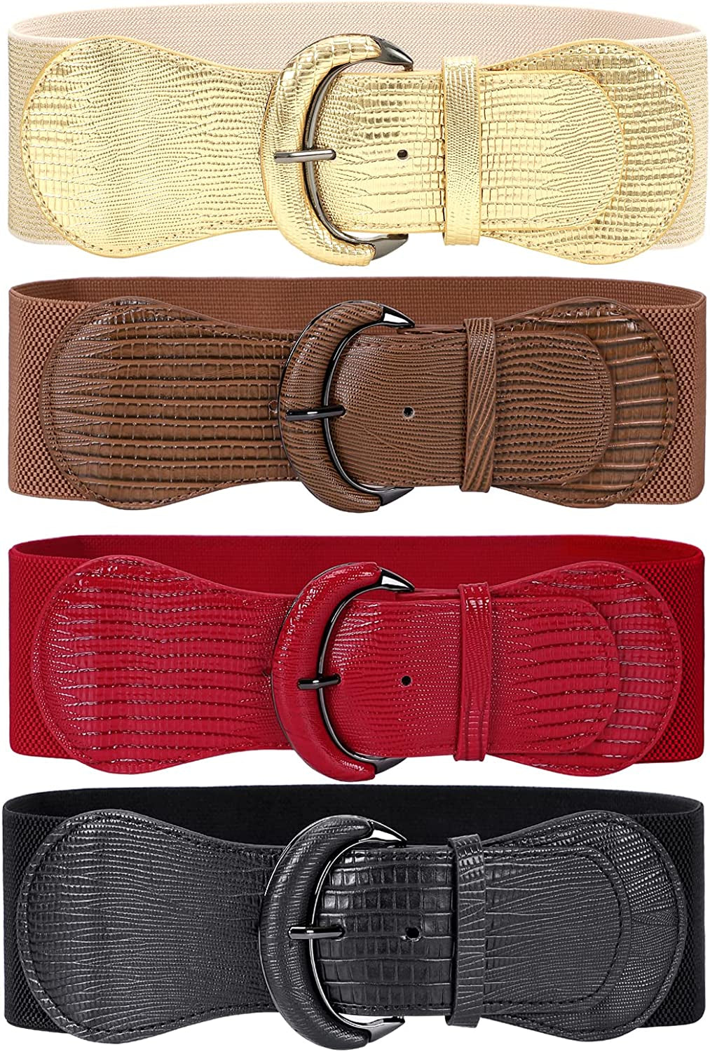 JASGOOD Women Stretchy Wide Waist Belt for Dress Ladies Elastic Belt Hook Buckle Apparel & Accessories > Clothing Accessories > Belts KYLIE MAX L-black+brown+red+gold Suit for size 37"-42"