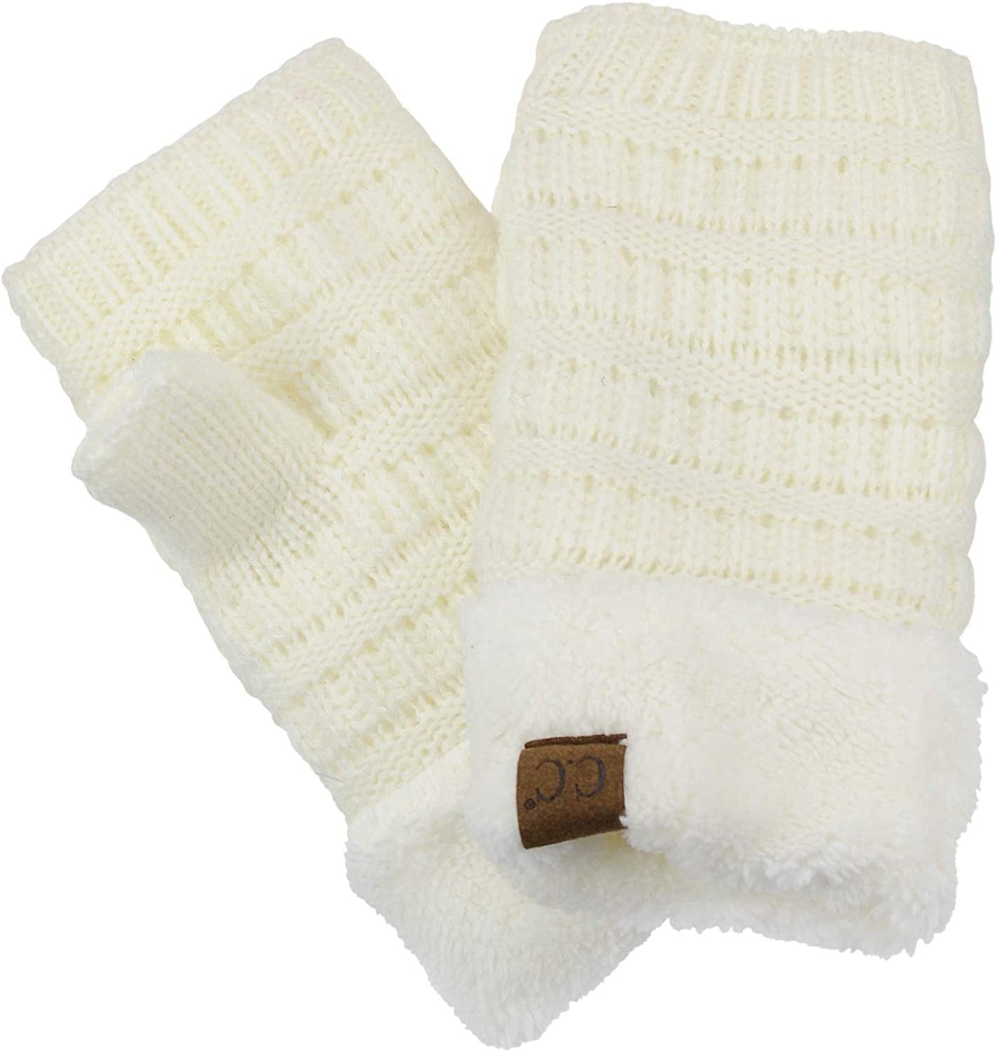 C.C Women'S Warm Knit Fingerless Half Finger Fleece Lined Winter Gloves Apparel & Accessories > Clothing Accessories > Gloves & Mittens C.C Ivory