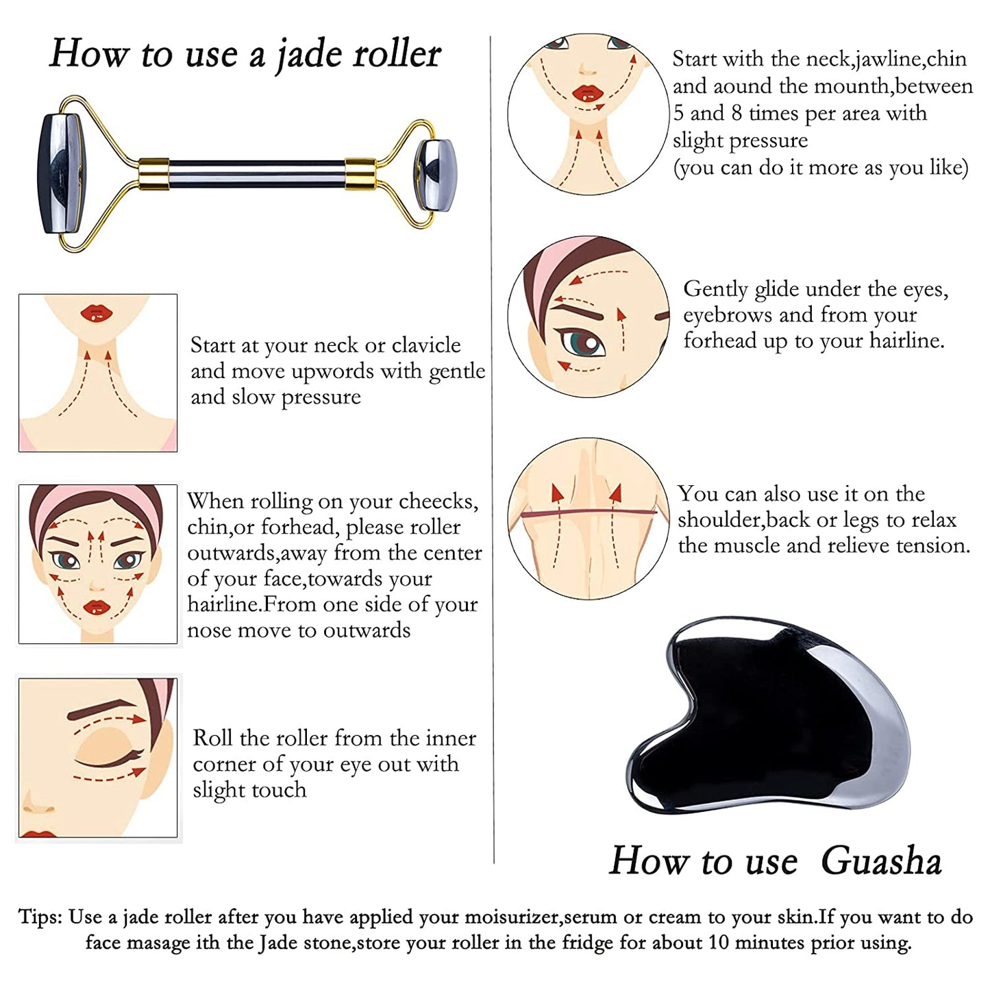 HOTACE Face Jade Roller Gua Sha Set Facial Beauty Roller Skin Care Tools Terahertz Energy Stone Massager for Face, Eyes, Neck, Finger Set Health & Beauty > Personal Care > Cosmetics > Cosmetic Tools > Skin Care Tools HOTACE