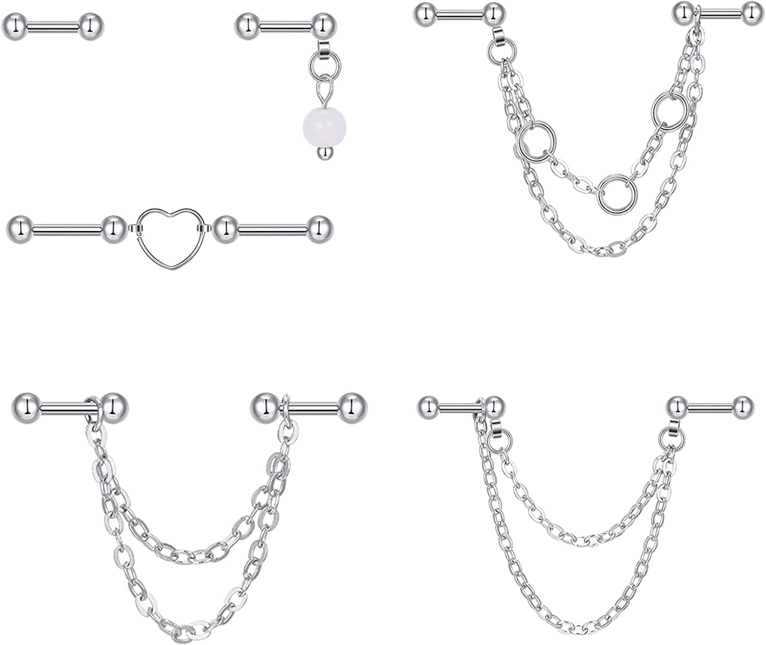 QWALIT Industrial Piercing Jewelry Industrial Piercing Industrial Earrings for Women Men 16G 14G Industrial Barbell Surgical Stainless Steel Scaffold Industrial Bar Piercing Iindustrial Bar Apparel & Accessories > Jewelry > Body Jewelry QWALIT E11: 16g -2 bars- silver