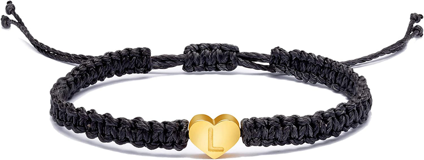 Heart Initial Bracelets for Women Gifts - 26 Letters Initial Charms Bracelet Handmade Rope Braided Adjustable Jewelry for Mom Daughter Birthday Jewelry Gift for Women Teen Girls Apparel & Accessories > Jewelry > Bracelets Lianlei L