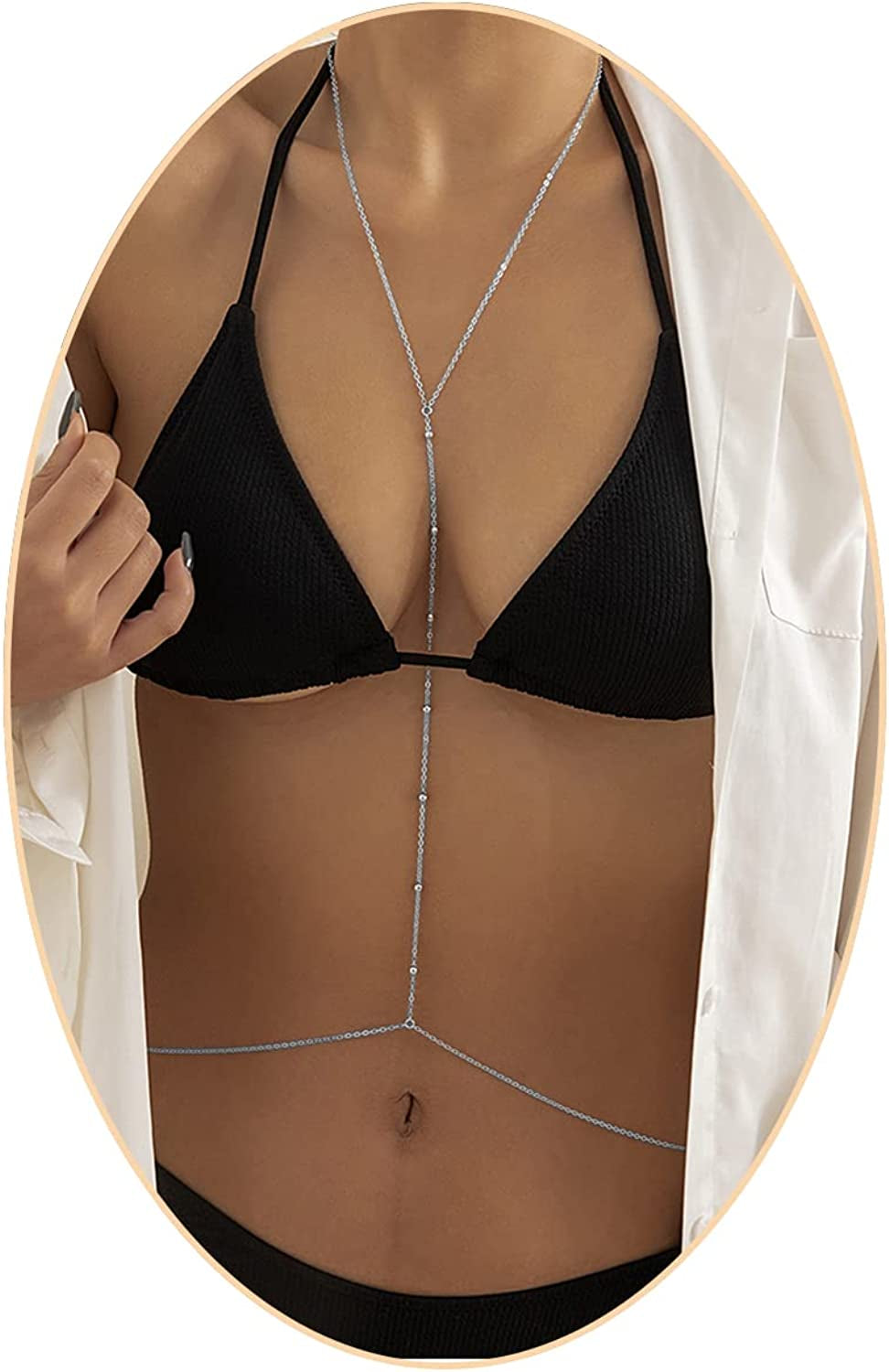 Silver/Gold Layered Waist Chains 26.7''/31.4''Adjustable Belly Chain Jewelry for Women Minimalist Beach Bikini Body Chain Apparel & Accessories > Jewelry > Body Jewelry Otxas silver-body chain