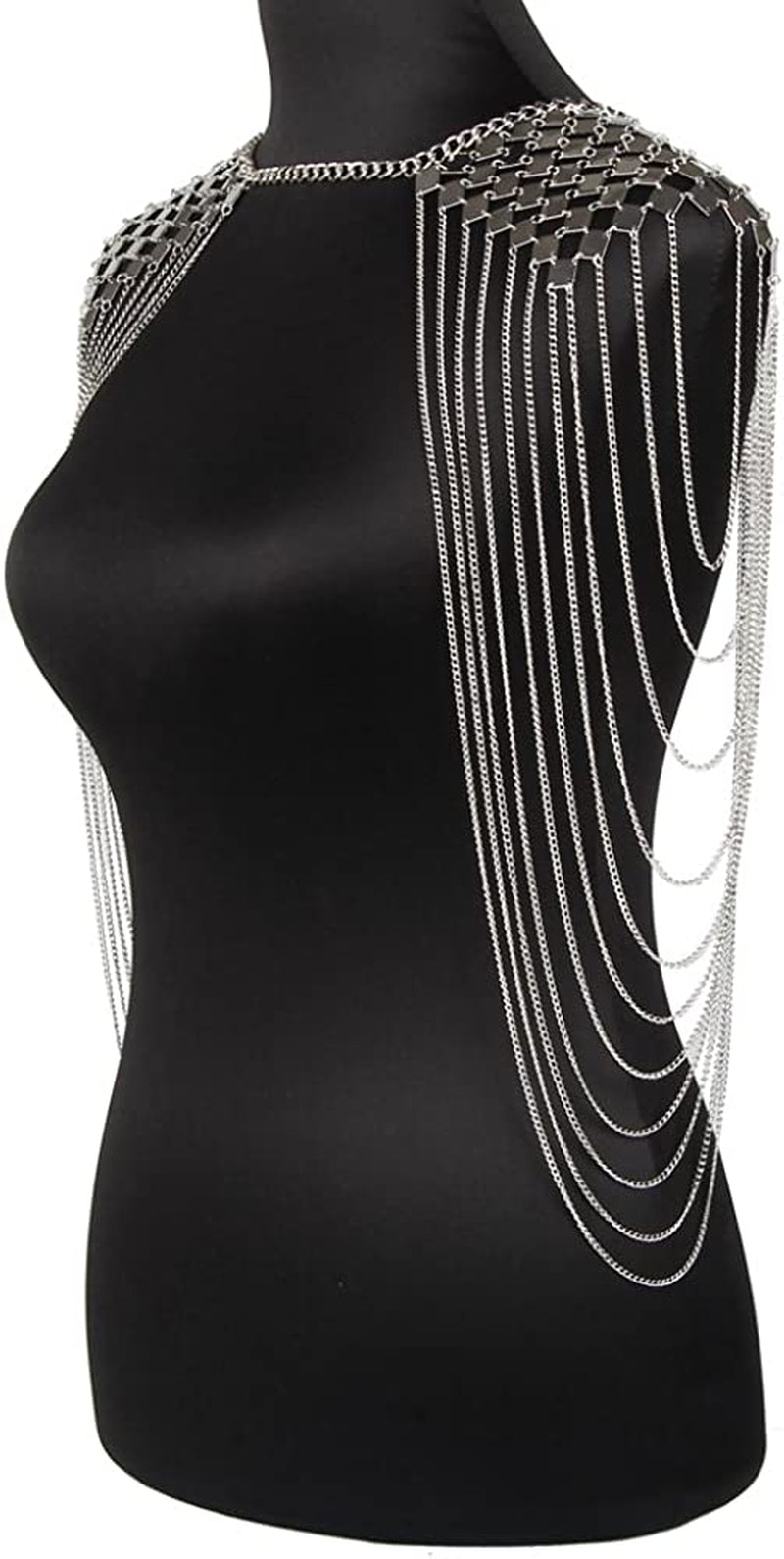 Chrontier Harness Body Chain Link Epaulet Shoulder Chain Necklace Collar Dangling Tassels for Bridal Women Prom Party Wedding Dress Accessory Silver Tone Apparel & Accessories > Jewelry > Body Jewelry Chrontier